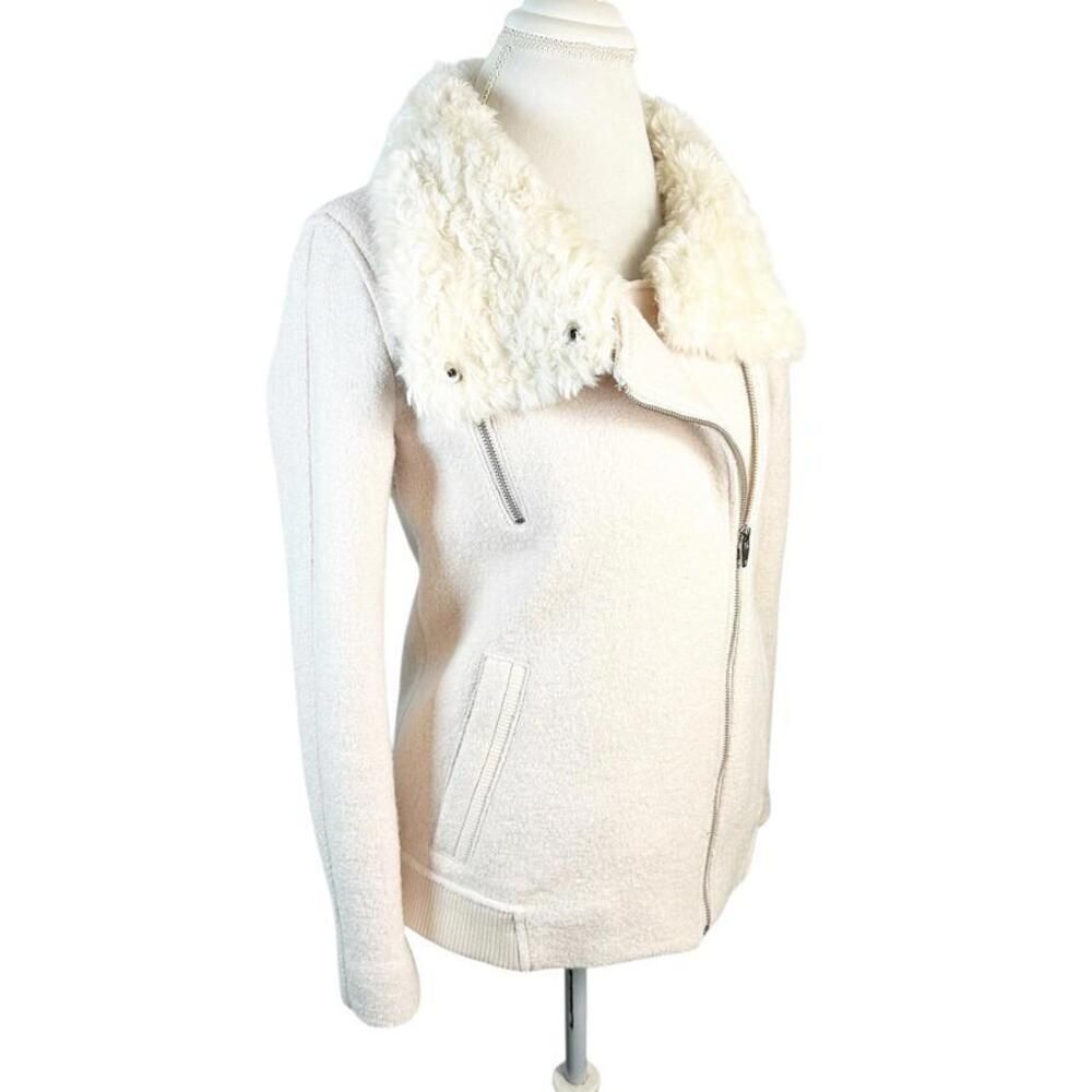 Zara Trafaluc Moto Asymmetrical Zip Coat Faux Fur Blush Pink Wool Jacket Size XS - Picture 5 of 11
